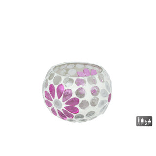 No brand windlicht holly s wit roze bol glas 7x8x8cm | 4 stuks