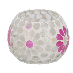No brand windlicht holly m wit roze bol glas 9x8x8cm | 2 stuks