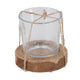 No brand theelichthouder maro helder naturel glas hout 7,5x7,5x7cm