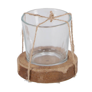 Load image into Gallery viewer, No brand theelichthouder maro helder naturel glas hout 7,5x7,5x7cm
