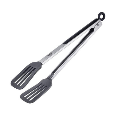 Westmark serveertang, met grote siliconen lepels en rubberen handgrepen, lengte: 34 cm, roestvrij staal kunststof siliconen, comfort silicone maxi, zilver zwart, 16122270