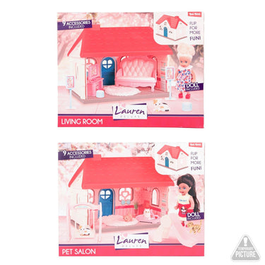 Toi-toys lauren speelset poppenhuis kat met pop 13cm 2 assorti