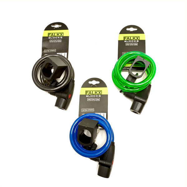 FALKX Spiral kabelslot 1000x10mm met houder, assorti kleur. Hangverpakking