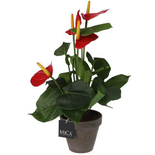 Load image into Gallery viewer, Edelman kunstplant anthurium rood in pot
