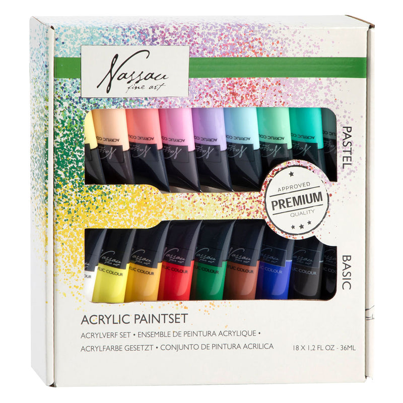 Load image into Gallery viewer, Acrylverf primaire en pastelkleuren, 18 x 36 ml
