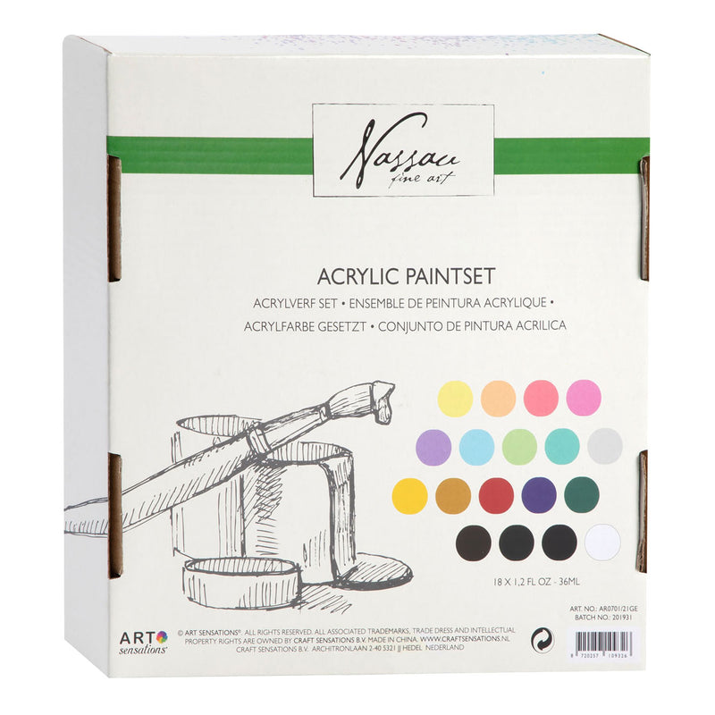 ギャラリービューアに画像をロードする, Nassau fine art hobbyverf acrylverf set 18pcs - 36ml verf tubes - acrylverf kinderen en volwassenen - 9 pastel 9 basis kleuren - verf kinderen knutselen - kinder verf set
