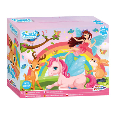 Grafix glitter puzzel eenhoorn, 30st.