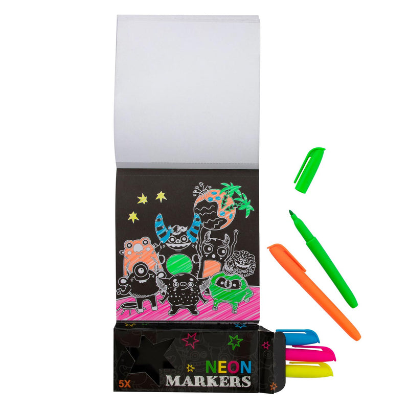 Load image into Gallery viewer, Grafix Kleurboek Neon met 5 Stiften Raket
