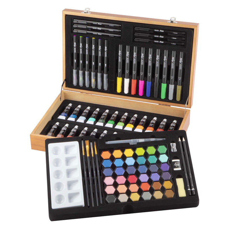 Load image into Gallery viewer, Creative craft group luxe houten tekenkoffer - 92-delig
