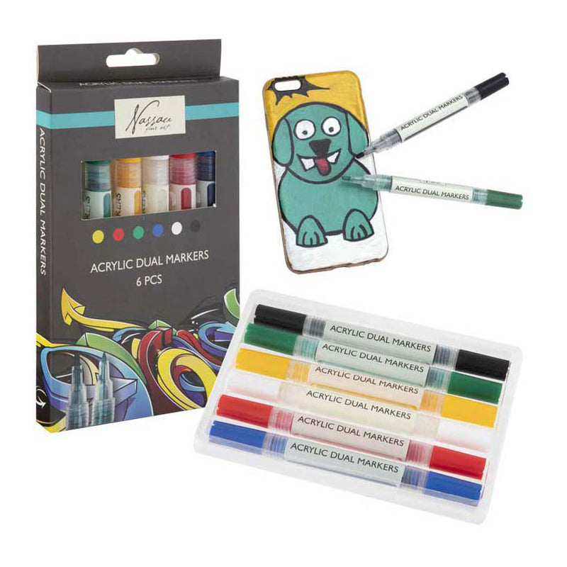 Chargez l'image dans la visionneuse de la galerie, Nassau fine art professionele acrylstiften | 6 verschillende kleuren | doppelmarkers | geschikt voor stenen - schoenen - glas - plastic - hout - kleding
