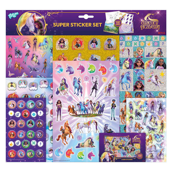 Load image into Gallery viewer, Creative craft group totum unicorn academy super stickerset - 8 vellen
