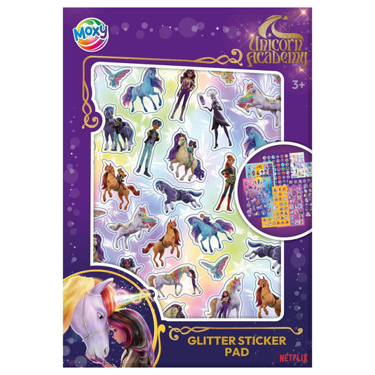 Moxy unicorn academy glitter stickerboek a5 - 8 vellen