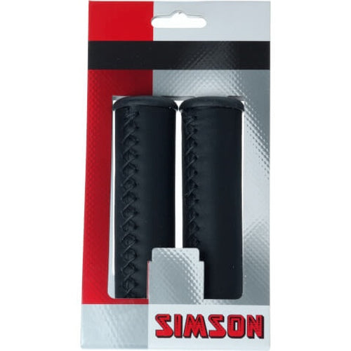 Simson Handvatten Leder Zwart Lang - Leren handvatten voor lifestylefiets - 13cm - Zwart