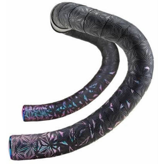 Supacaz - super sticky kush star fade stuurlint zwart oil slick inclusief aluminium oil slick stuurplug