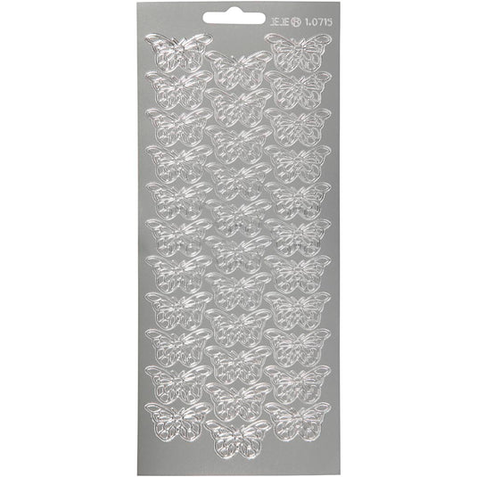 Stickers, vlinders, vel 10x23 cm, zilver, 1 vel