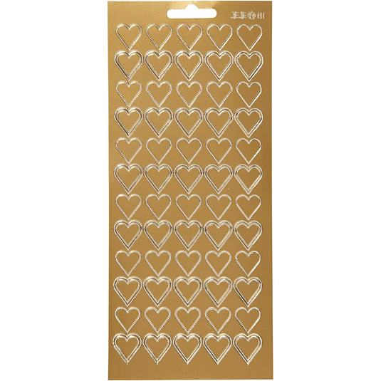 Stickers, harten, vel 10x23 cm, goud, 1 vel