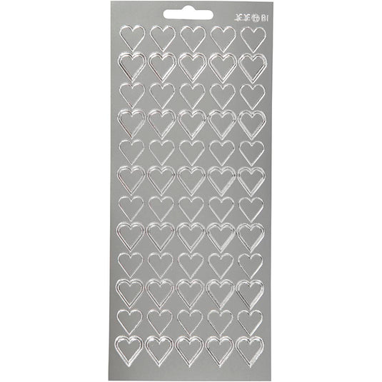 Stickers, harten, vel 10x23 cm, zilver, 1 vel
