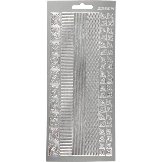 Stickers, randen, vel 10x23 cm, zilver, 1 vel