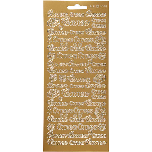 Stickers, onnea, vel 10x23 cm, goud, 1 vel