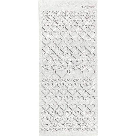 Stickers, harten, vel 10x23 cm, zilver, 1 vel