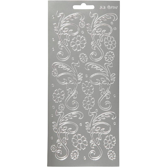 Stickers, deco bladeren, vel 10x23 cm, zilver, 1 vel