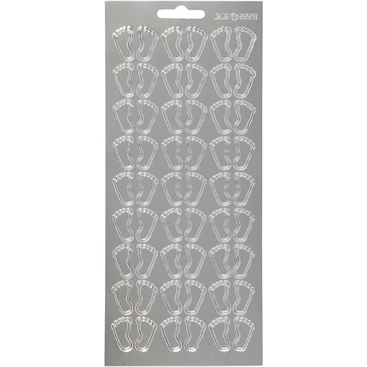 Stickers, voeten, vel 10x23 cm, zilver, 1 vel