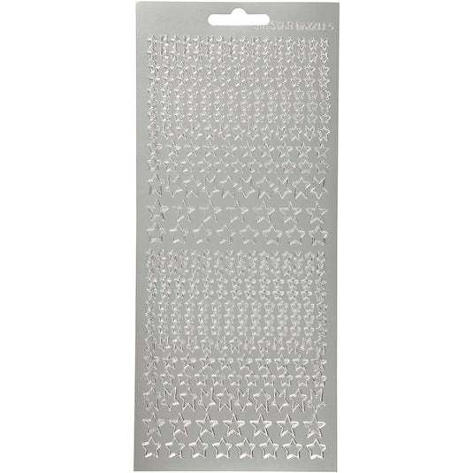 Stickers, sterren, vel 10x23 cm, zilver, 1 vel