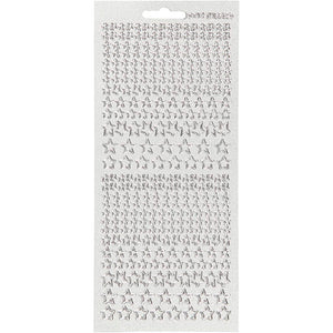 Stickers, sterren, vel 10x23 cm, zilver, 1 vel