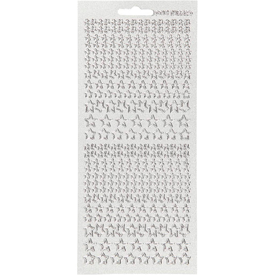 Stickers, sterren, vel 10x23 cm, zilver, 1 vel