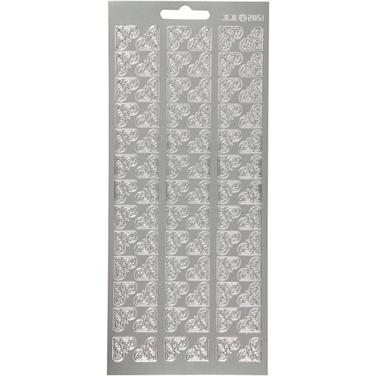 Stickers, hoeken, vel 10x23 cm, zilver, 1 vel