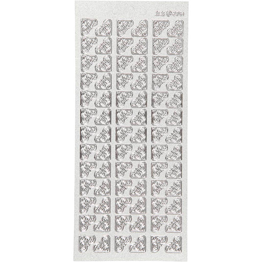 Stickers, hoeken, vel 10x23 cm, zilver, 1 vel
