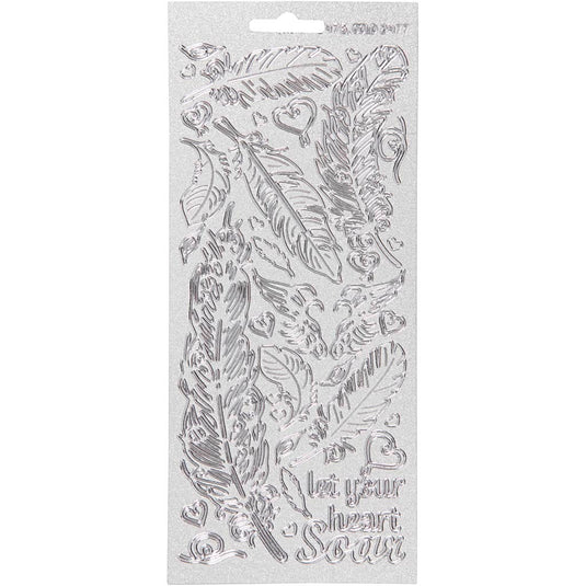 Stickers, veren, vel 10x23 cm, zilver, 1 vel