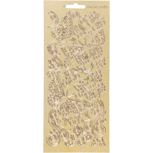 Stickers, vlinders, vel 10x23 cm, goud, 1 vel