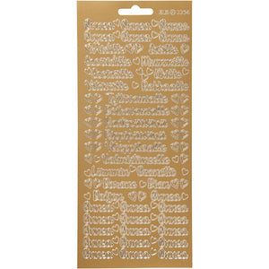 Stickers, onnea aidille, vel 10x23 cm, goud, 1 vel