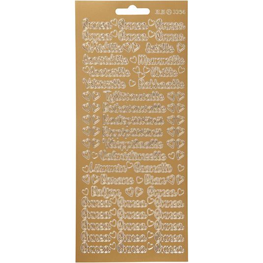 Stickers, onnea aidille, vel 10x23 cm, goud, 1 vel