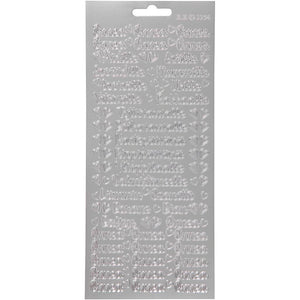 Stickers, onnea aidille, vel 10x23 cm, zilver, 1 vel