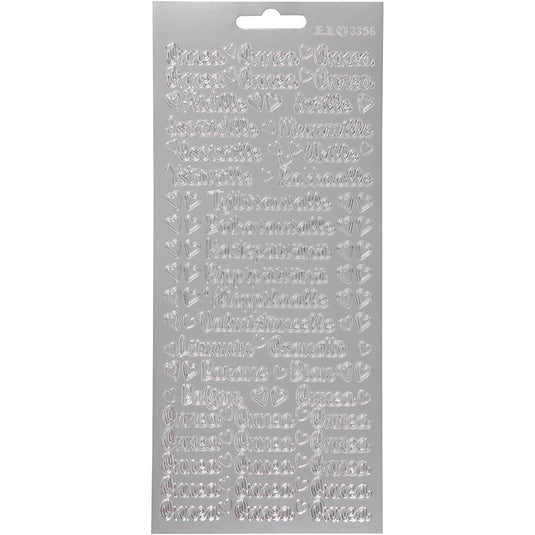 Stickers, onnea aidille, vel 10x23 cm, zilver, 1 vel