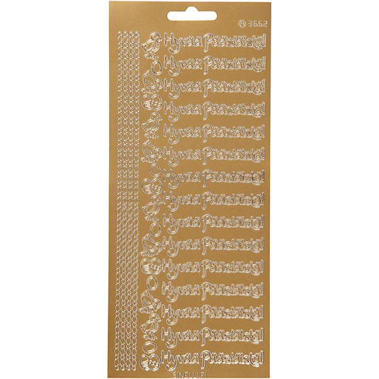 Stickers, hyvaa pääsiäistä, vel 10x23 cm, goud, 1 vel