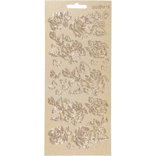 Stickers, rozen, vel 10x23 cm, goud, 1 vel