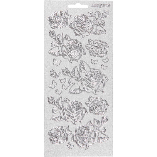 Stickers, rozen, vel 10x23 cm, zilver, 1 vel