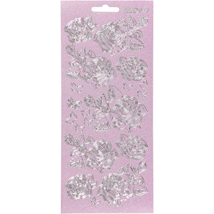 Stickers, rozen, vel 10x23 cm, zilver, 1 vel