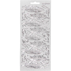 Stickers, veren, vel 10x23 cm, zilver, 1 vel