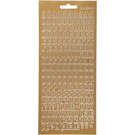 Stickers, alfabet, vel 10x23 cm, goud, 1 vel