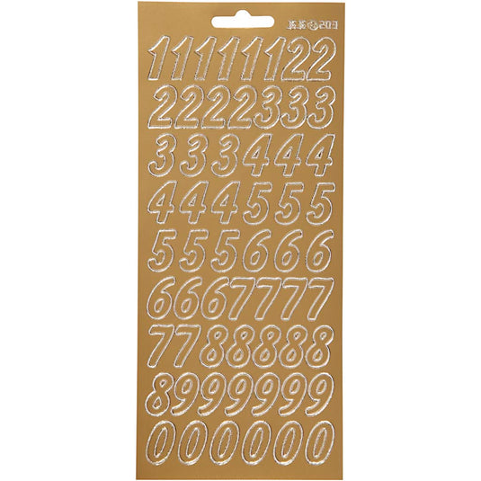 Stickers, cijfers, vel 10x23 cm, goud, 1 vel
