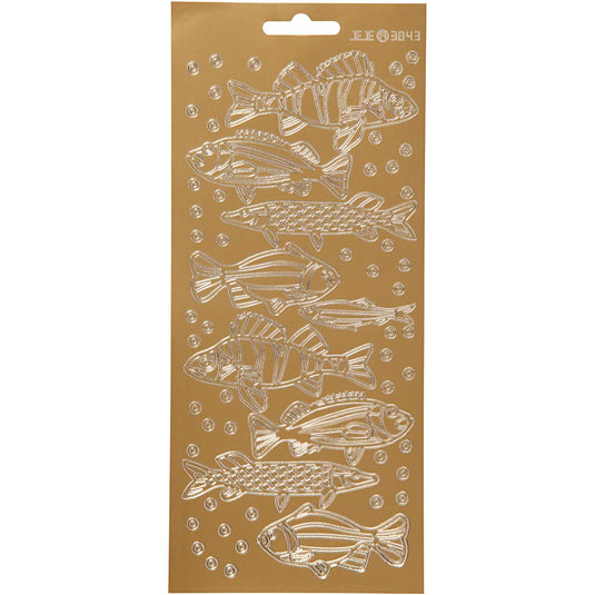Stickers, vissen, vel 10x23 cm, goud, 1 vel