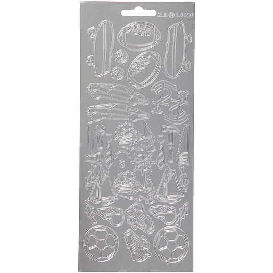 Stickers, sport, vel 10x23 cm, zilver, 1 vel