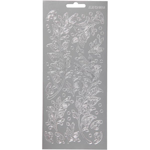 Stickers, bladeren, vel 10x23 cm, zilver, 1 vel