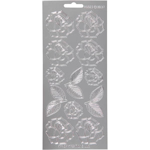Stickers, rozen, vel 10x23 cm, zilver, 1 vel