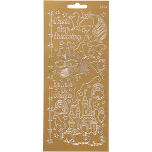 Stickers, unicorn, vel 10x23 cm, goud, 1 vel