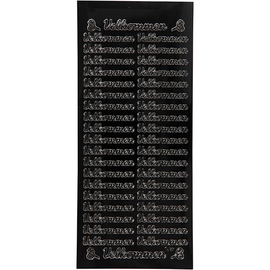 Stickers, velkommen, vel 10x23 cm, zwart, 1 vel